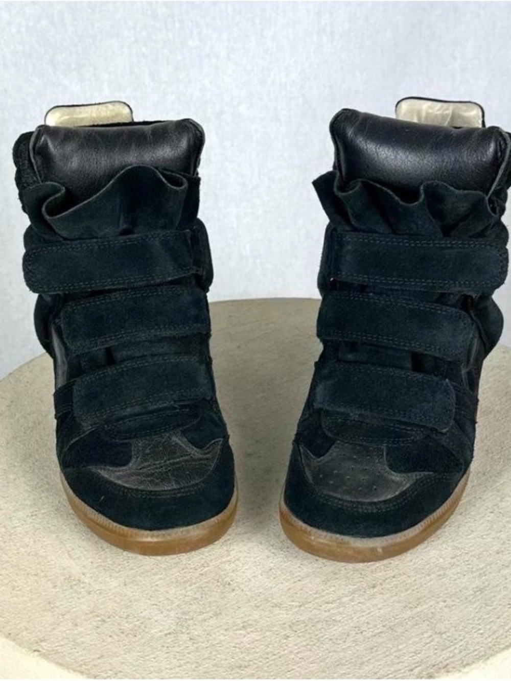 Isabel Marant Black Suede Hidden Wedge Velcro High-Top Sneakers with Gum Sole - Picture 3 of 6